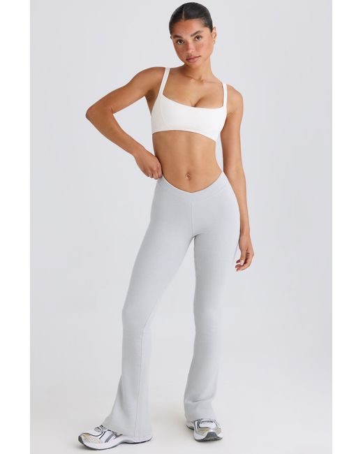 BO+TEE Gray Textured Cotton Jersey Flared Trousers