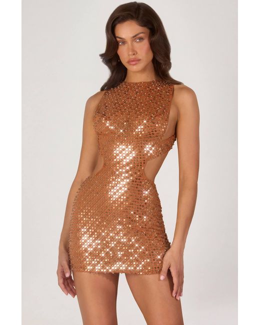 Oh Polly Multicolor Embellished High-Neck Mini Dress