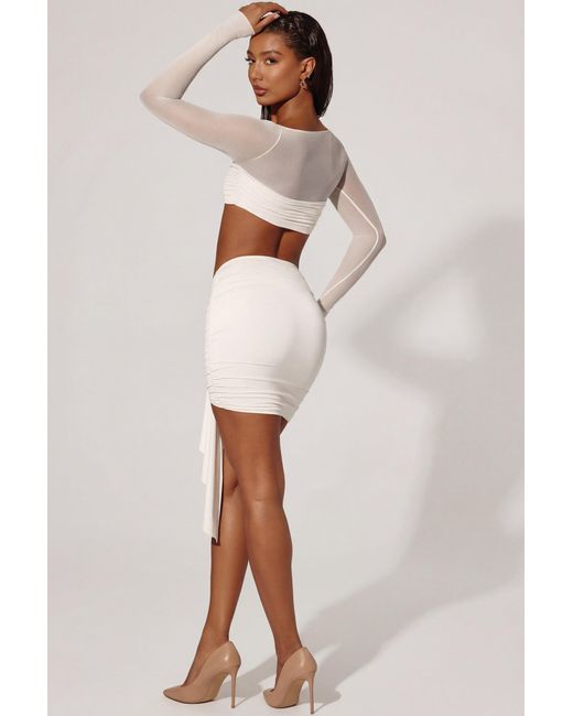 Oh Polly White Asymmetric Draped Mini Skirt