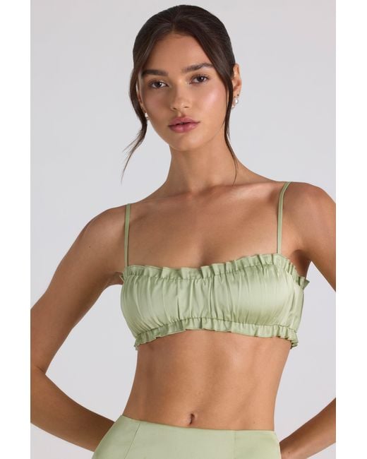 Oh Polly Green Ruffle-Trim Smocked Crop Top