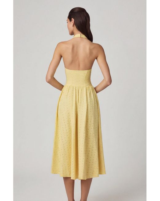 Oh Polly Yellow Modal Broderie Anglaise Halterneck Midaxi Dress