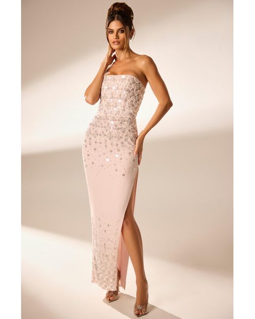 Oh Polly Pink Hand Embellished Bandeau Maxi Dress