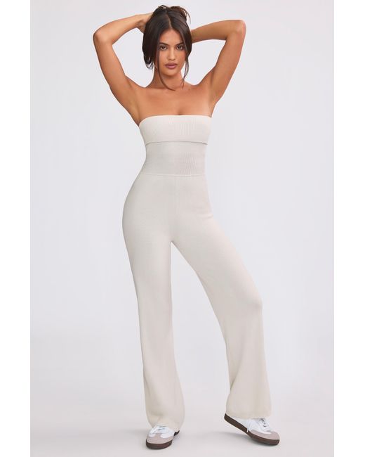 BO+TEE White Chunky Knit Bandeau Kick Flare Jumpsuit