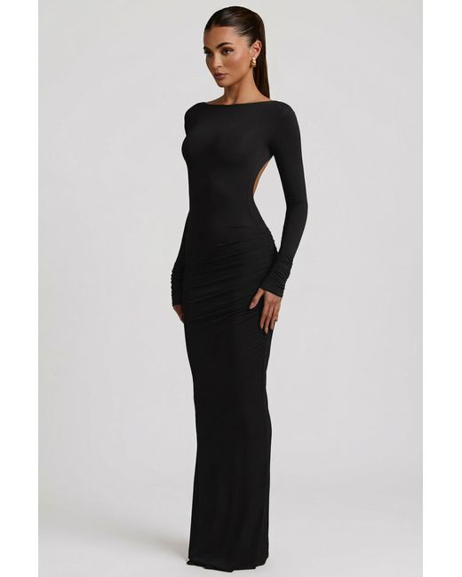 Oh Polly Black Modal Ruched Backless Maxi Dress