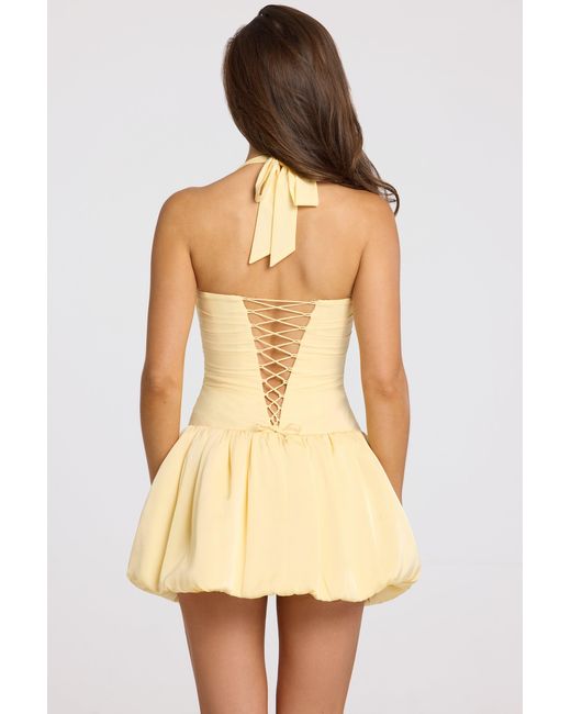 Oh Polly Yellow Halterneck Lace-Up Bubble Hem Corset Micro Mini Dress