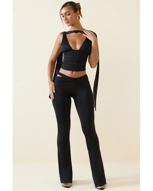 Oh Polly Black Cut-Out Mid-Rise Flared Trousers
