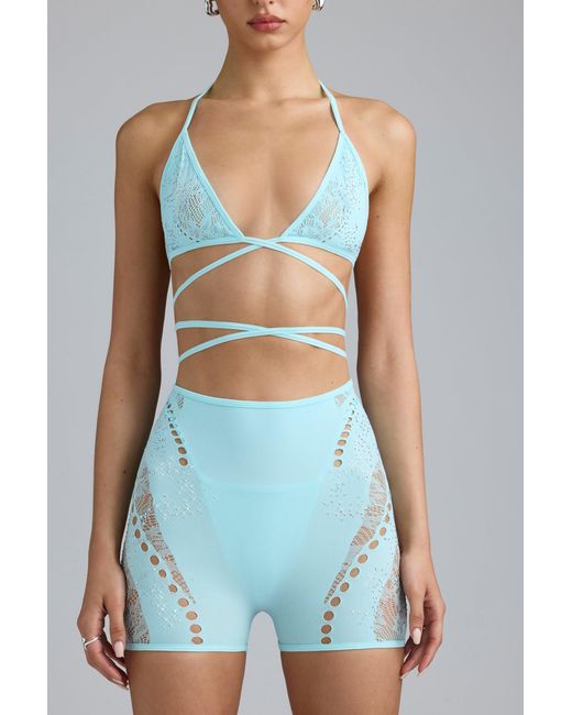 Oh Polly Blue Embellished High-Waist Shorts