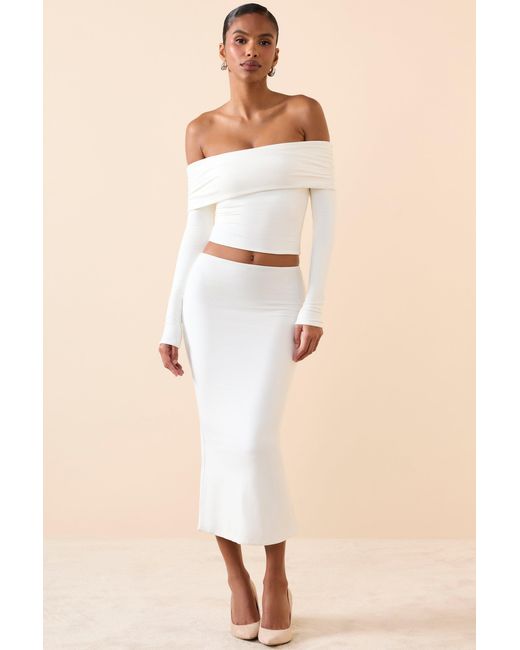 Oh Polly White Modal Mid-Rise Midaxi Skirt
