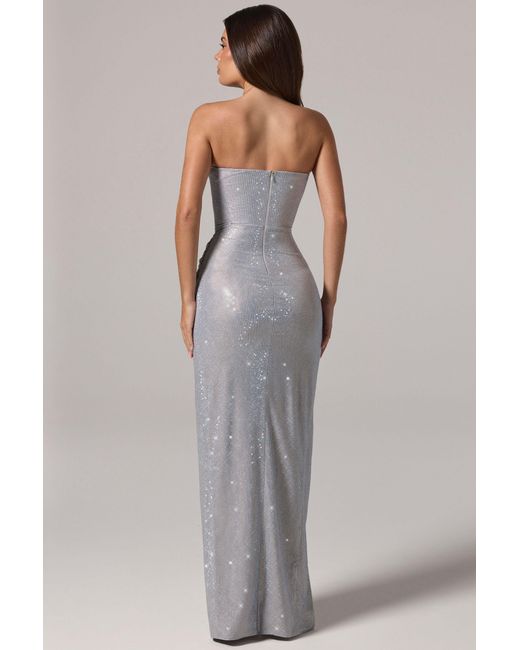 Oh Polly Metallic Embellished Bandeau Cowl-Waist Maxi Dress
