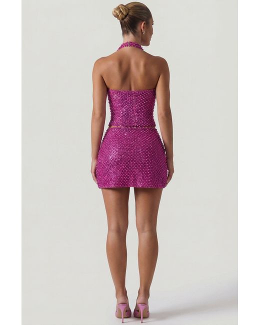 Oh Polly Purple Embellished Halterneck Corset Top