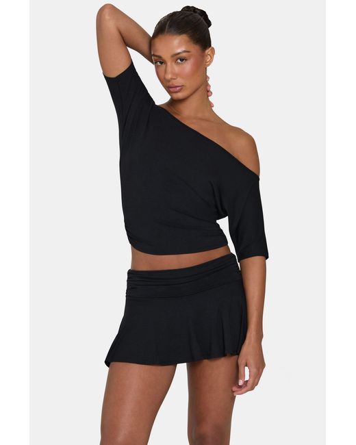 BO+TEE Black Buttercloud Slouchy Off-Shoulder Top