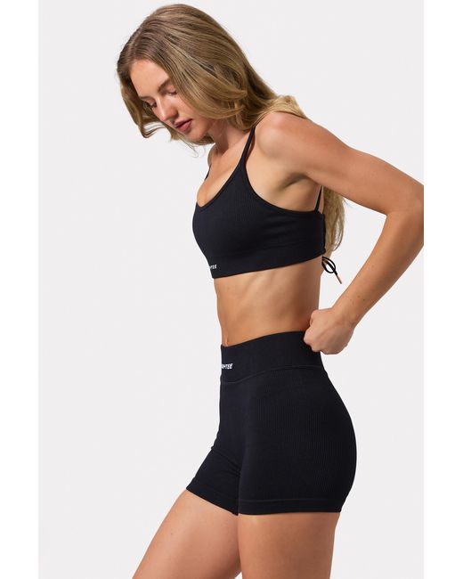 BO+TEE Black Scoop Neck Lace Up Back Flexirib Sports Bra