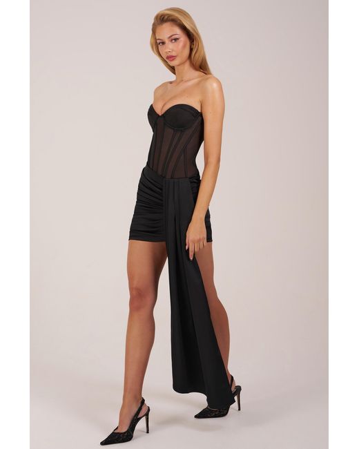 Oh Polly Black Bandeau Lace-Up Corset Mini Dress
