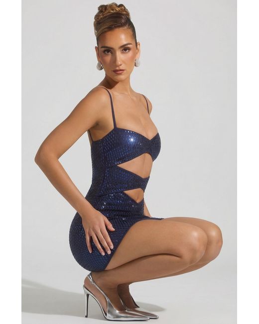 Oh Polly Blue Embellished Cut-Out Mini Dress