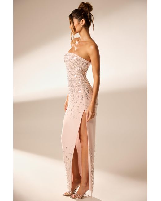 Oh Polly Pink Hand Embellished Bandeau Maxi Dress