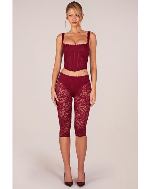 Oh Polly Red Laced Capri Trousers