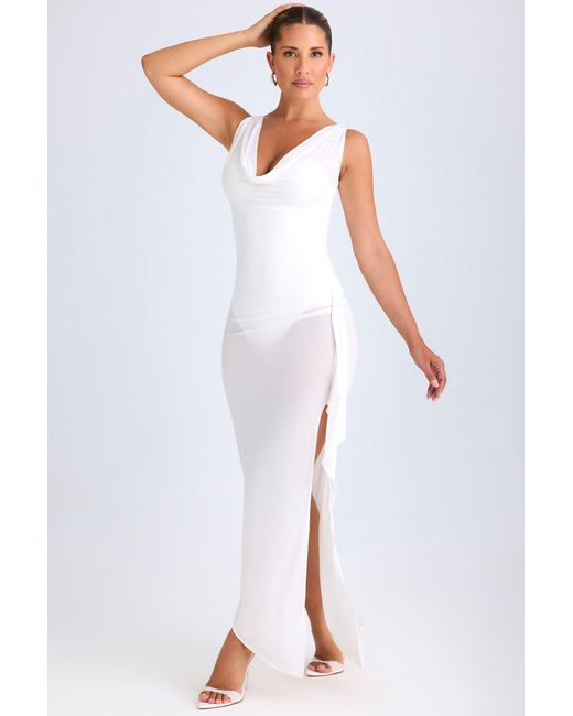 Oh Polly White Ruffle-Trim Cowl-Neck Midaxi Dress