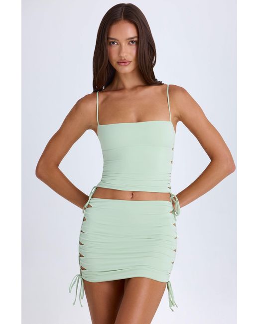 Oh Polly Green Ruched Cut-Out Top