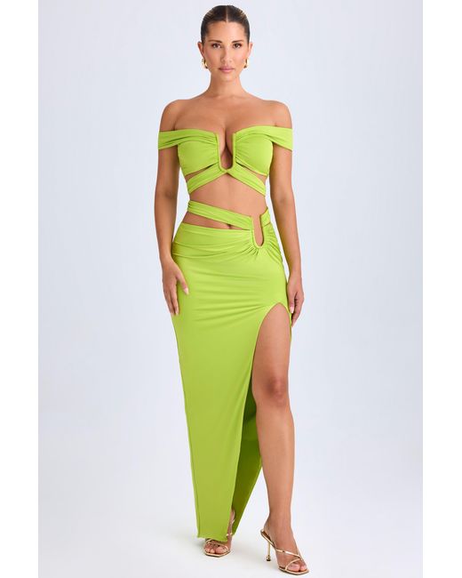 Oh Polly Green Asymmetric Cut-Out Maxi Skirt