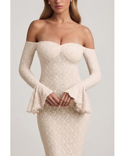 Oh Polly White Off-Shoulder Ruffle Lace Maxi Dress