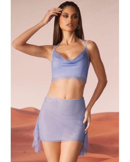 Oh Polly Blue Embellished Strap Detail Mini Skirt