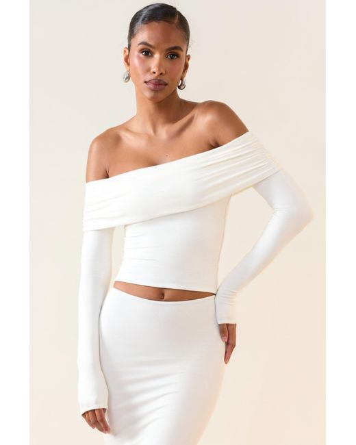 Oh Polly White Modal Off-Shoulder Long-Sleeve Top