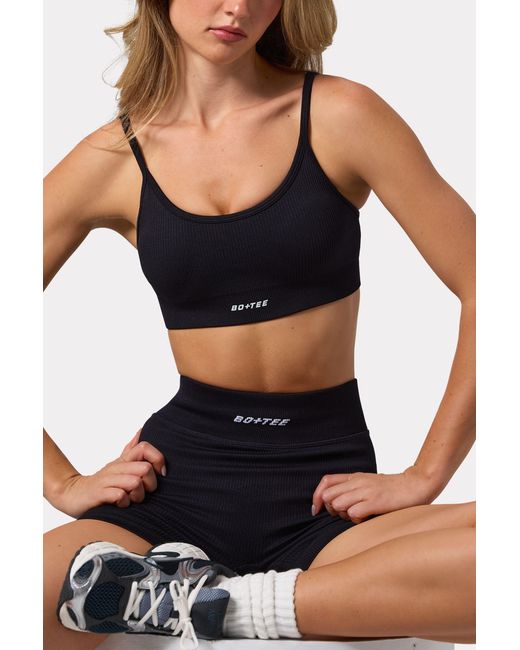 BO+TEE Black Scoop Neck Lace Up Back Flexirib Sports Bra