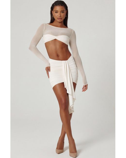 Oh Polly White Asymmetric Draped Mini Skirt
