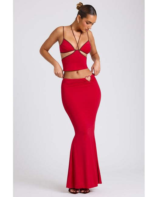 Oh Polly Red Mid Rise Maxi Skirt