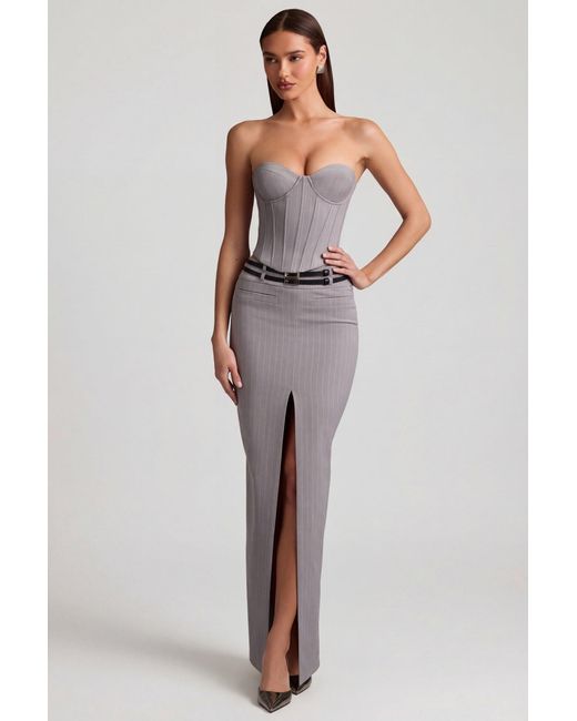 Oh Polly Gray Pinstripe Low-Rise Maxi Skirt