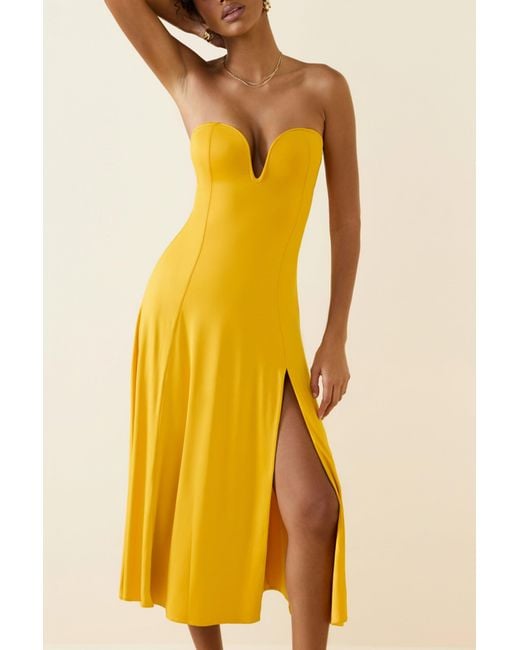 Oh Polly Yellow Slinky Jersey Strapless A-Line Midaxi Dress