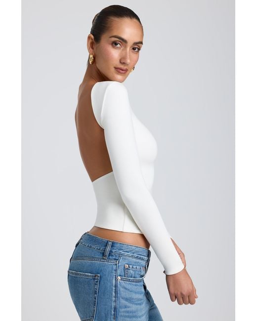 Oh Polly White Modal High Neck Long Sleeve Open Back Top