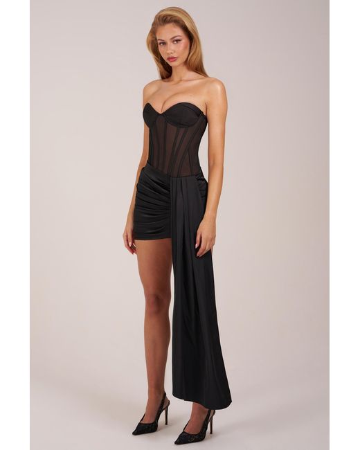 Oh Polly Black Bandeau Lace-Up Corset Mini Dress