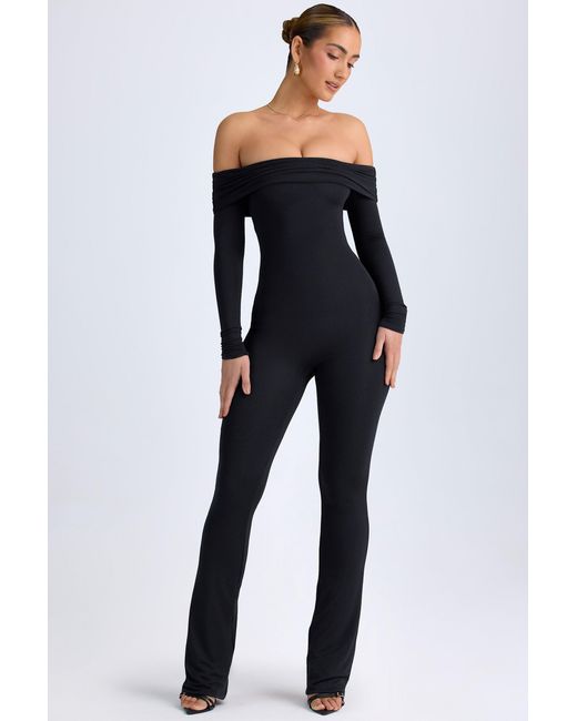Oh Polly Black Modal Off-Shoulder Ruched Jumpsuit