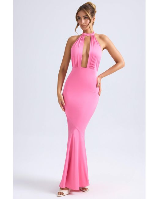 Oh Polly Pink Halterneck Fishtail Gown