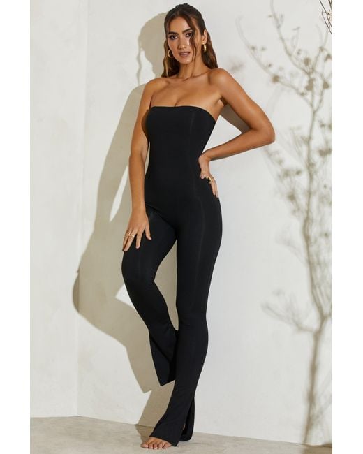 Oh Polly Black Strapless Flared Hem Jumpsuit