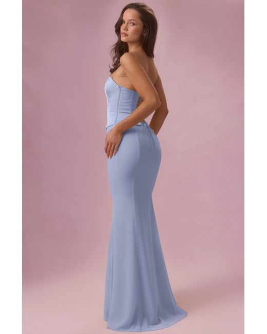 Oh Polly Blue Satin Corset Bridesmaid Dress