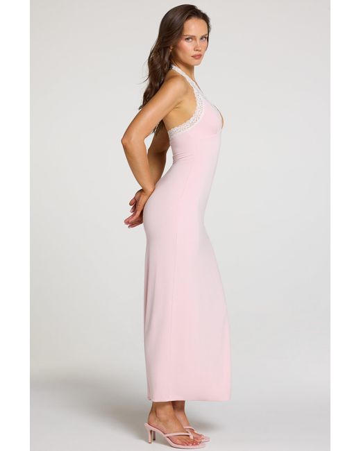 Oh Polly Pink Modal Lace-Trim Maxi Dress