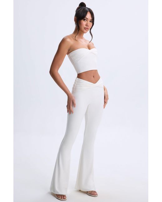 Oh Polly White Modal Twist-Front Flared Trousers