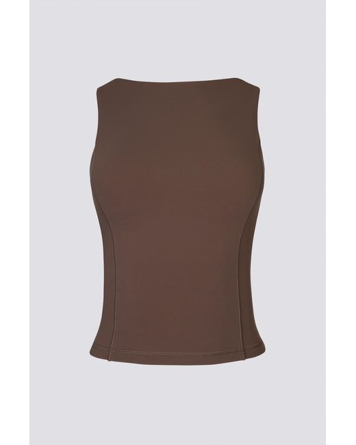 BO+TEE Brown Soft Active Boat-Neck Open-Back Tank Top