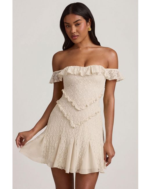 Oh Polly White Off-Shoulder Lace A-Line Mini Dress