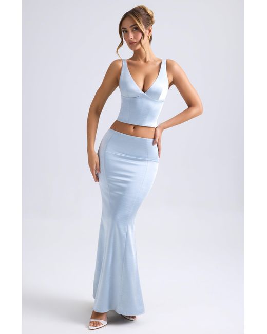 Oh Polly Blue Mid-Rise Fishtail Maxi Skirt