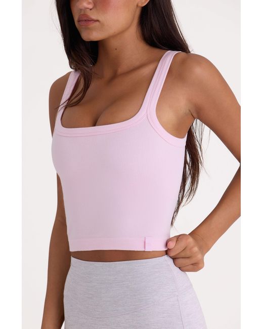 BO+TEE Pink Seamless Soft Rib Square-Neck Tank Top