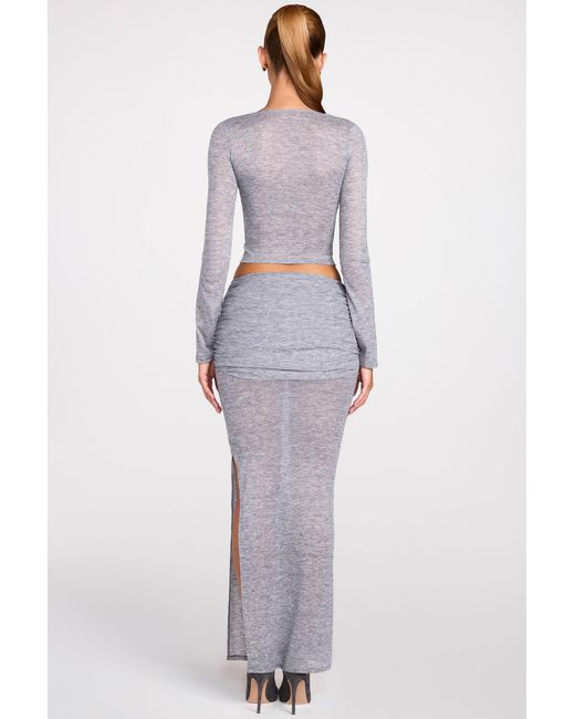 Oh Polly Gray Sheer Jersey Low-Rise Draped Maxi Skirt