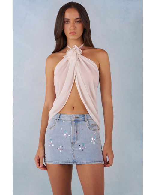 Oh Polly White Halterneck Open-Front Top