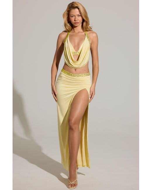 Oh Polly Yellow Embellished Low-Rise Maxi Skirt