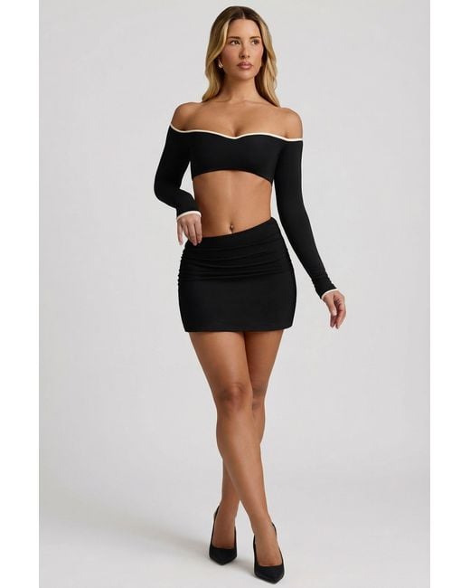 Oh Polly Black Modal Asymmetric-Waist Mini Skirt