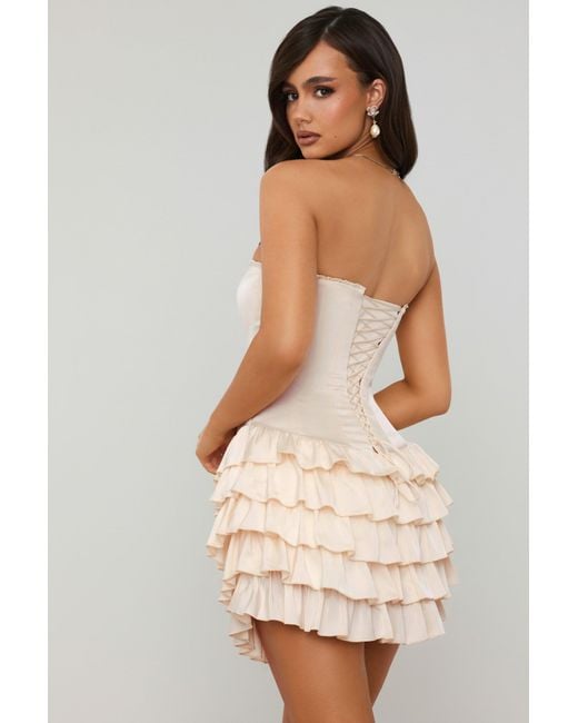Oh Polly White Bandeau Ruffled Tiered Corset Mini Dress