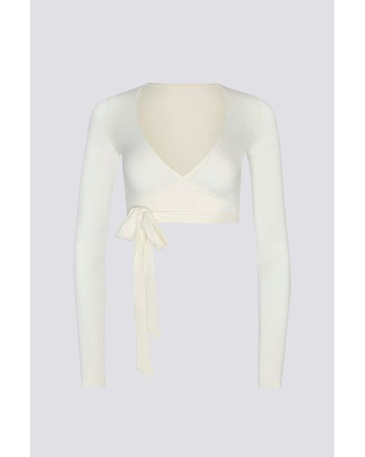 BO+TEE White Soft Jersey Wrap Crop Top