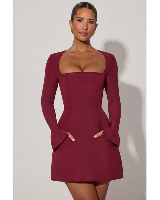 Oh Polly Square-Neck Structured Tulip Mini Dress